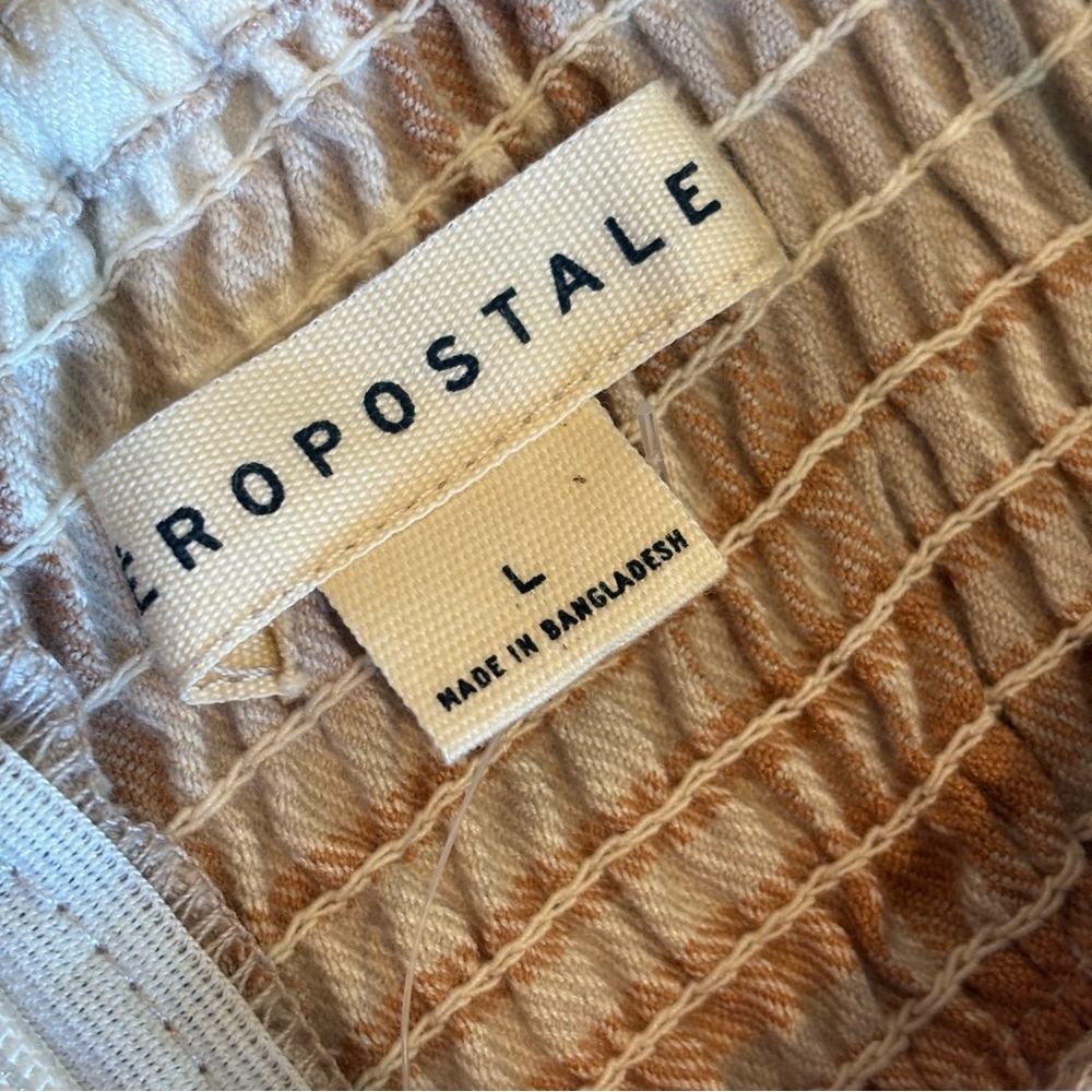 AEROPOSTALE Spaghetti Strap Plaid‎ Mini Dress w/ Slit @ Hem Brown/Cream Sz L - Picture 11 of 14